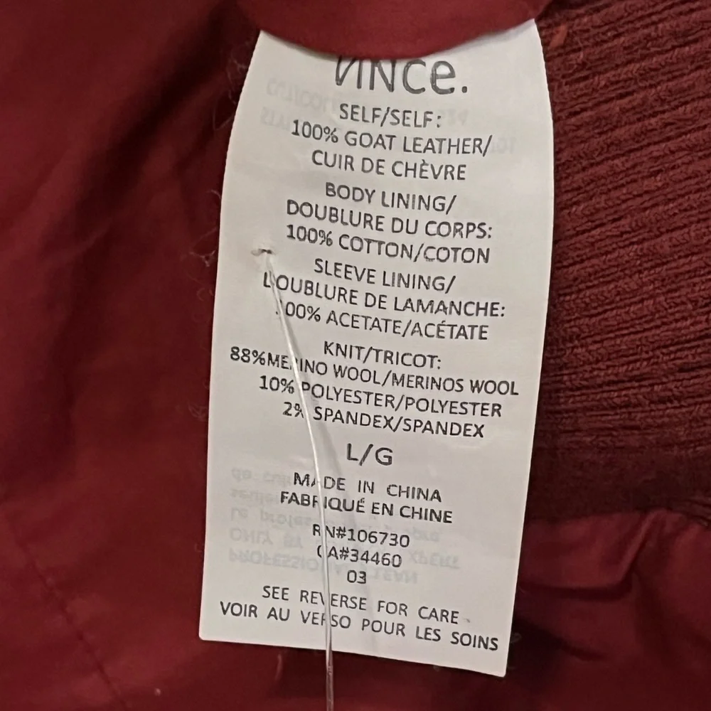 NWOT 🔥Vince Leather Moto Jacket Red X LARGE Womens Zip Up Layered - Picture 9 of 10